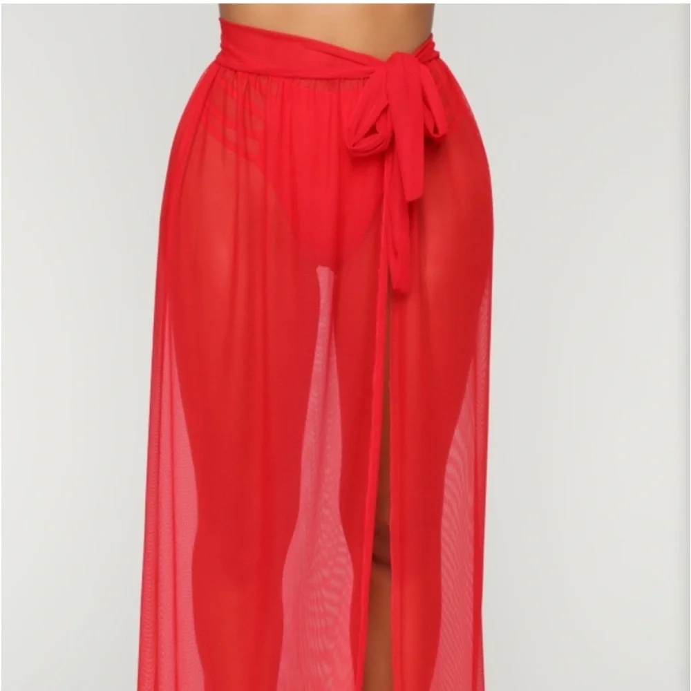 Fashion Nova• The Ultimate Red Maxi Length Sheer Cover Up - Picture 3 of 9